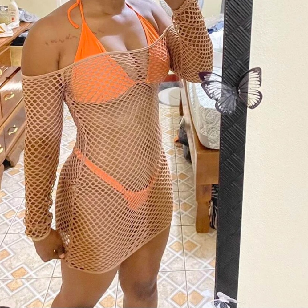 Brown knit swim coverup